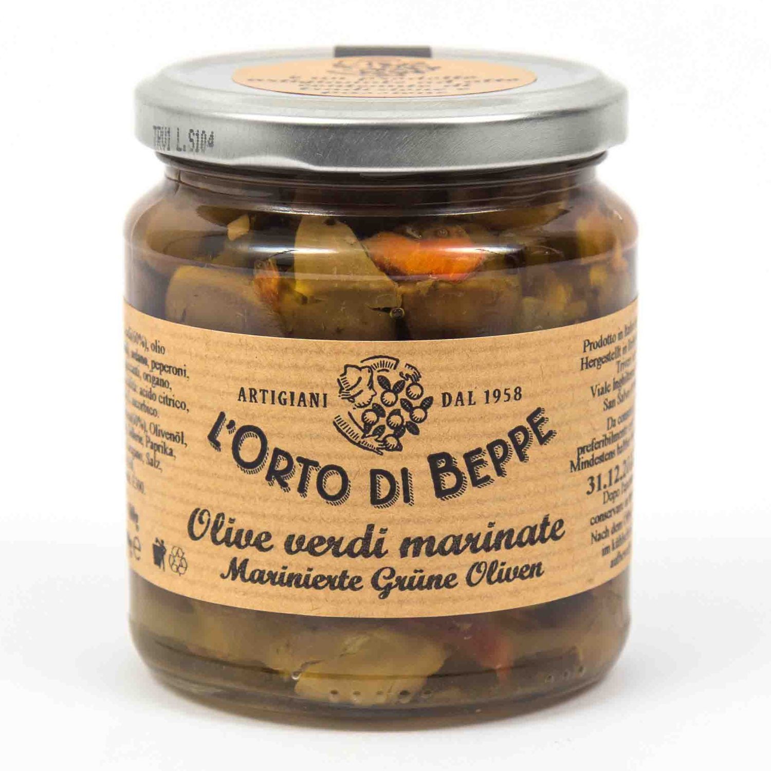 Green Olives Marinated 314 ml. - L\'Orto di Beppe - H&H Shop
